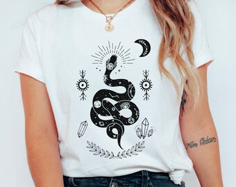 Maglietta Mystical Snake Moon: maglietta da donna celeste