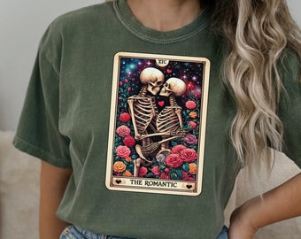The Romantic Tarot Card Comfort Colors Shirt: Vintage Skeleton Design