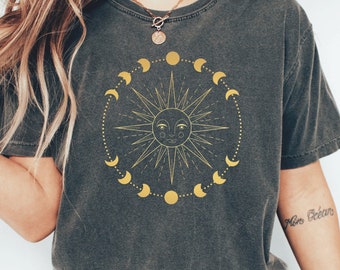 Celestial Moon Phases T-Shirt: Boho Comfort Colors Tee