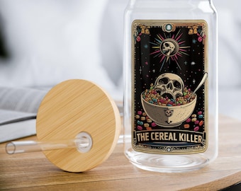 Taza de café de cristal con diseño de tarot de calavera espeluznante y divertida