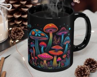 Psychedelic Mushroom Coffee Mug: Cottagecore Neon Fungi Gift