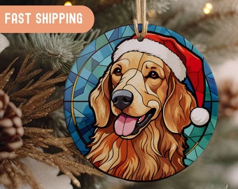 Adorno navideño personalizado para perro: retrato de mascota en vitral