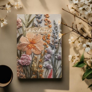 Personalized Wildflower Notebook: Faux Embroidered Hardcover Journal