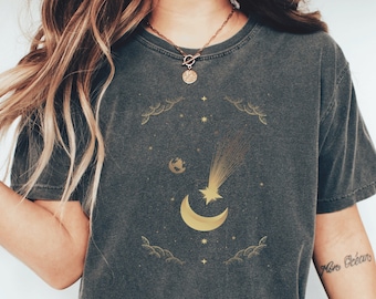Celestial Moon Comfort Colors T-Shirt: Mystical Cottagecore Tee