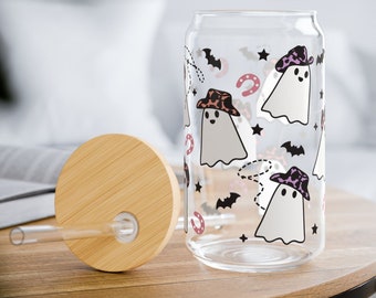 Verre à café glacé Halloween Cowboy Ghost, 16 oz à gobelet