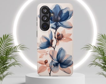 Blue Peach Translucent Floral phone case | Iphone 17 16 15 14, Galaxy s26 s25 24 s23