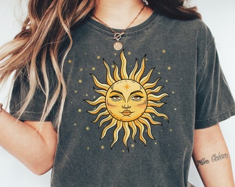 Camiseta Boho Mystical Sun Comfort Colors: Camiseta de Astrología Vintage