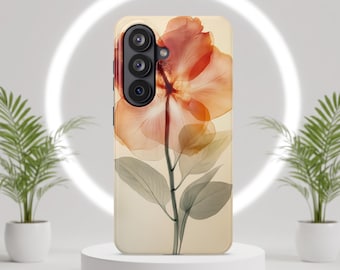 Translucent Orange Floral Phone Case | Tough Phone Cover iPhone Samsung