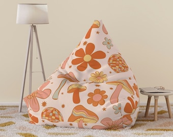 Retro Hippie Psychedelic Mushroom Cottagecore Bean Bag Chair cover Lounge Chair Gaming Chair 70 s Furniture