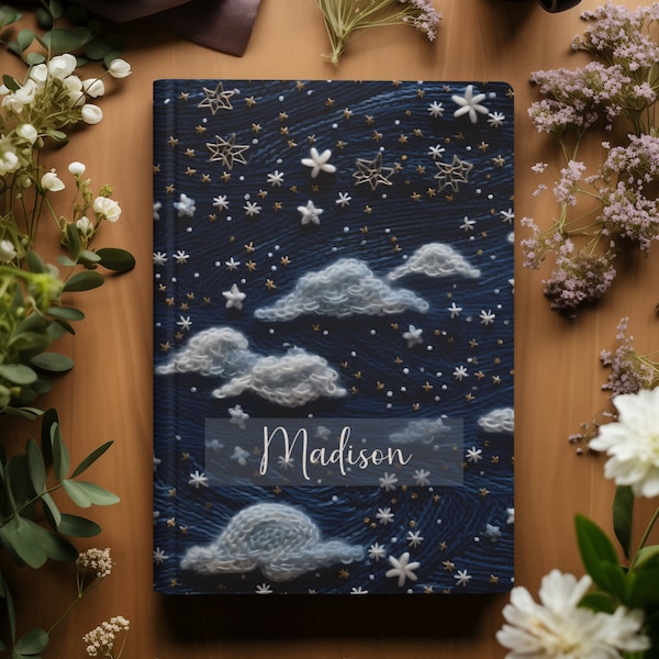 Personalized Starry Night Journal, Embroidered Look Dream Journal, Manifestation Notebook, Affirmation Journal, Shadow Work Journal