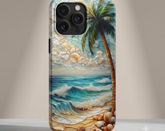 Tropical Beach Waves Custom Phone Case | Palm Tree Seascape Iphone 17 16 15, Galaxy s26 s25 s24 cases