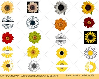Sunflower SVG Bundle, sunflower svg cut file, sunflower PNG, Floral SVG, Sunflower Clipart, Sunflower Template, Instant Download