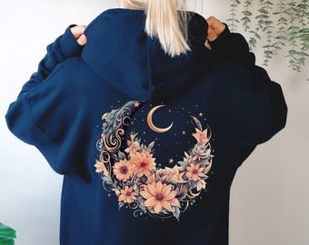 Floral Moon Phases Hoodie: Celestial Witchy Sweatshirt