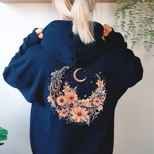 Floral Moon Phases Hoodie: Celestial Witchy Sweatshirt