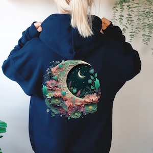 Floral Moon Phases Hoodie: Celestial Witchy Sweatshirt