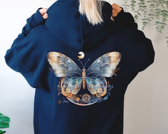 Cottagecore Moon Butterfly Hoodie: Celestial Moth Sweatshirt