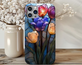 Stained Glass Tulips phone case | Magnetic Impact-Resistant Case