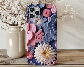 Funda para teléfono con estampado de flores silvestres bordadas: Funda floral 3D para los últimos modelos de iPhone y Samsung Galaxy