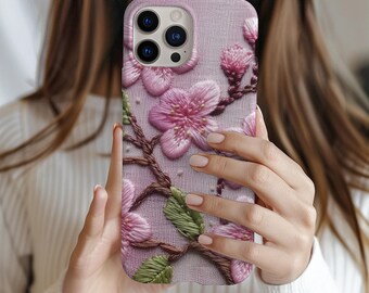 Handyhülle mit Blumenstickerei-Print, Cottagecore-Ästhetik