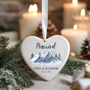 Personalized Wedding Ornament: First Christmas Married Couple Holiday Keepsake - Custom Names & Dates Heart Ornament