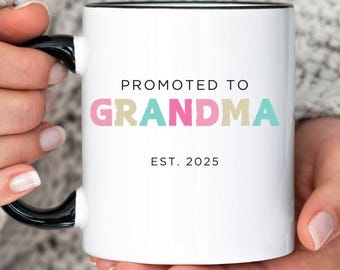 Personalized Promoted to Grandma Coffee Mug: New Grandparent Baby Announcement Gift
