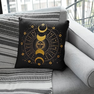 Phase of the Moon Spun Polyester Square Throw Pillow, Star Pillow, Moon Phase Decor