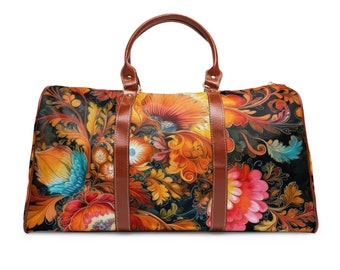 Floral Carryon Duffle Bag: Waterproof PU Leather Travel Tote