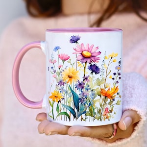 Cottagecore WIldflower Mug, Watercolor Pressed Flowers Coffee Mug, Floral Ceramic Coffee Mug, Plant Lover Tea Cup, Flowers Gardening Lover