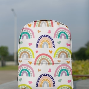 Neuer Weißer Boho Schulrucksack für Mädchen - Regenbogen Design, Schulbuchtasche, Mädchentasche, Turnbeutel, Kleine Reisetasche, Geschenk für Sie