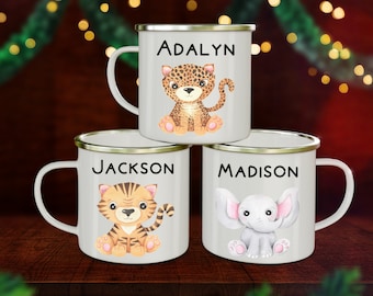 Personalized Kids Enamel Mug: Custom Safari Animal Birthday Gift