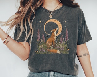 Camiseta Zorro Místico Colores Confortables: Camiseta Celestial Luna Vintage