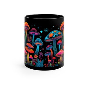 Psychedelic Mushroom Coffee Mug: Cottagecore Neon Fungi Gift image 2