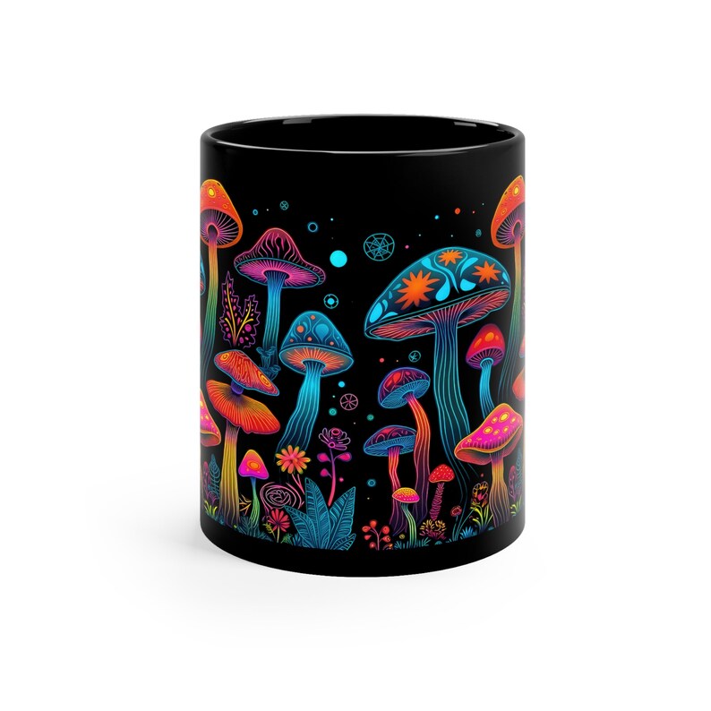 Psychedelic Mushroom Coffee Mug: Cottagecore Neon Fungi Gift image 2