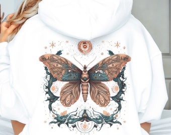 Cottagecore Moon Moth Hoodie: Celestial Witchy Sweatshirt