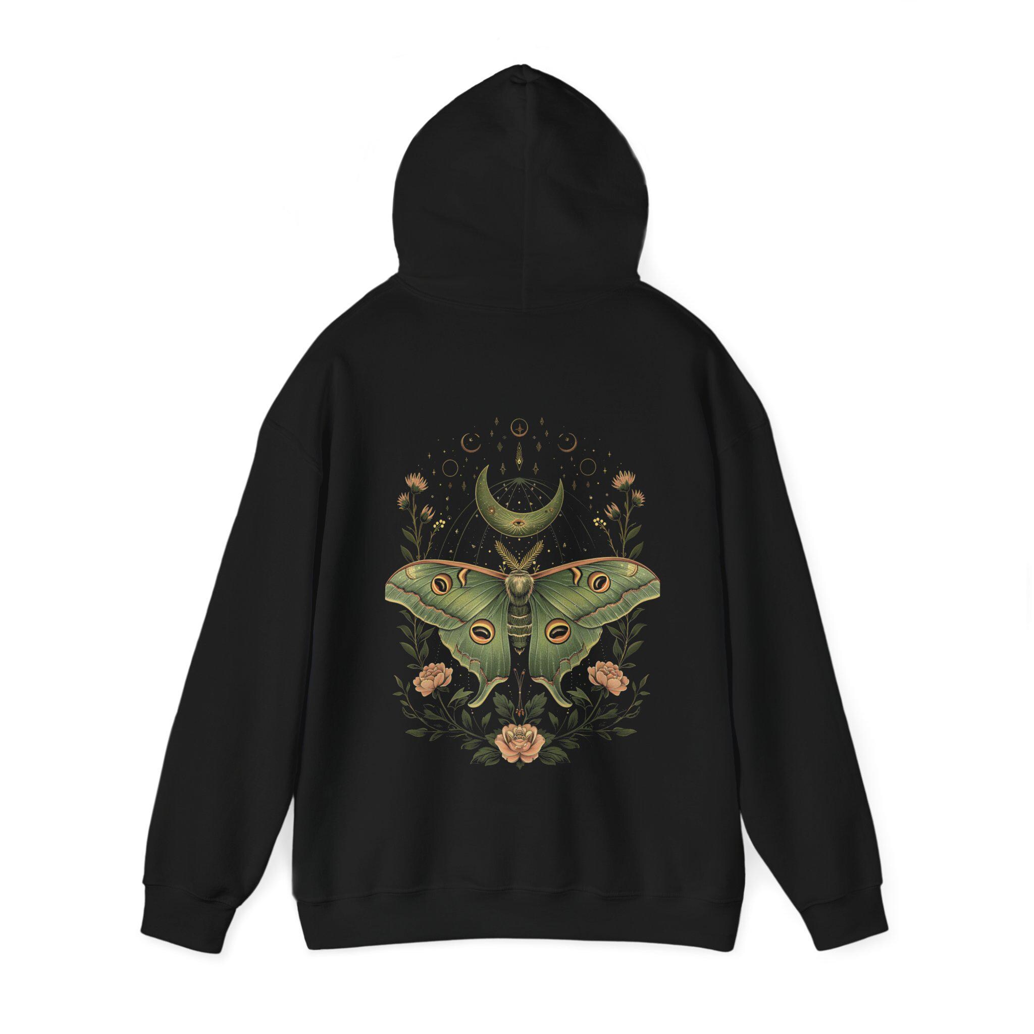 Floral Luna Moth Crescent Moon Hoodie: Celestial Cottagecore 