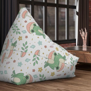 Cute Frog Cottagecore Mushroom Bean Bag Chair, Lounge Chair cover, BeanBag Chair, Gaming Chair, Kids Bean Bag Chair Cover image 1