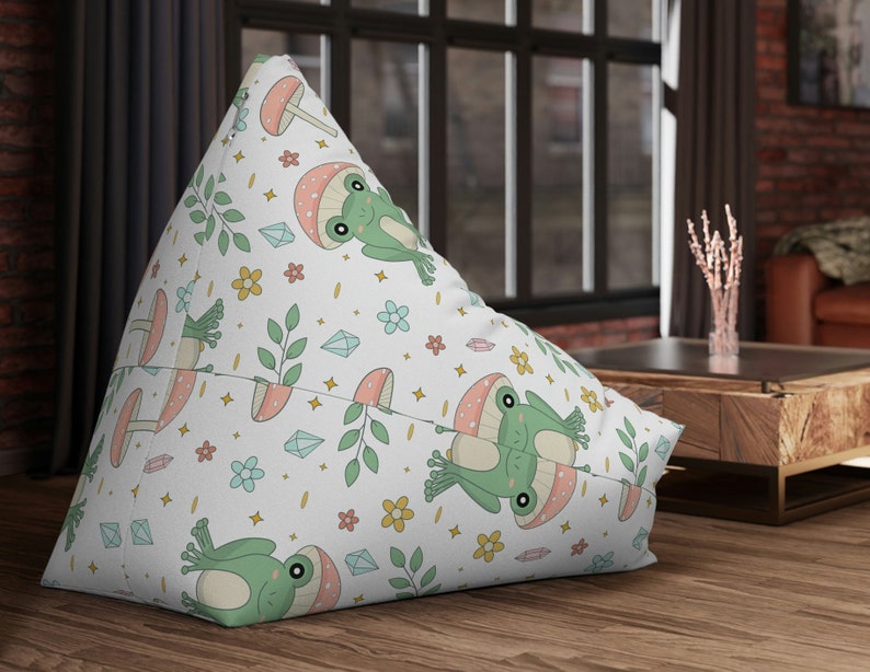 Cute Frog Cottagecore Mushroom Bean Bag Chair, Lounge Chair cover, BeanBag Chair, Gaming Chair, Kids Bean Bag Chair Cover image 1