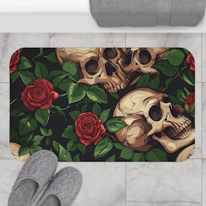Badmat met gotische bloemenschedel: badkamerinrichting Witchy Home