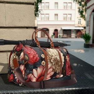 Personalized Floral Cottagecore Weekender Bag: Waterproof Nylon Travel Duffle