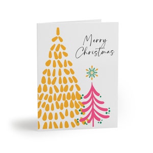 Set van 8 16 24 pastel kerstboom kerstkaarten met witte envelop, minimalistische kerstgroet, kerstkaart, feestelijke ansichtkaarten