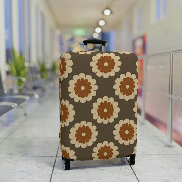 Retro Floral Print Luggage Cover, Luggage Identifier, Personalized Luggage Cover, Retro Hippie Floral Suitcase Protector, Baggage Wrap