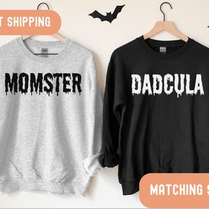 Halloween Momster & Dadcula Matching Sweatshirts, Dad Halloween Shirt, Mom Halloween Shirt, Couple Halloween Sweaters, Trick or Treat Shirts image 1