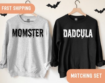 Halloween Momster & Dadcula Matching Sweatshirts, Dad Halloween Shirt, Mom Halloween Shirt, Couple Halloween Sweaters, Trick or Treat Shirts