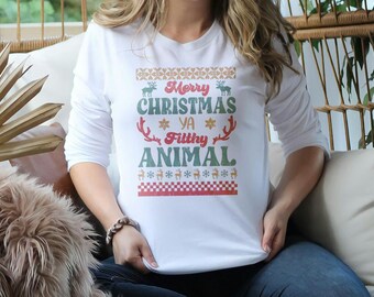 Merry Christmas Ya Filthy Animal Sweatshirt - Unisex Ugly Holiday Sweater