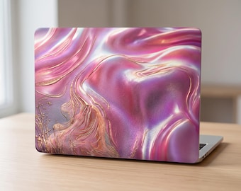 Iridescent Pink Marble Matte MacBook Case | Holographic Swirl Laptop Cover