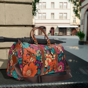Retro Floral Carryon Luggage Women | Custom Waterproof Travel Bag | Overnight Week Bag | Oversized Tote | Shoulder Bag | Mothers Day Gift