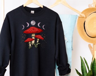 Retro Mushroom Sweatshirt: Witchy Celestial Cottagecore Sweater