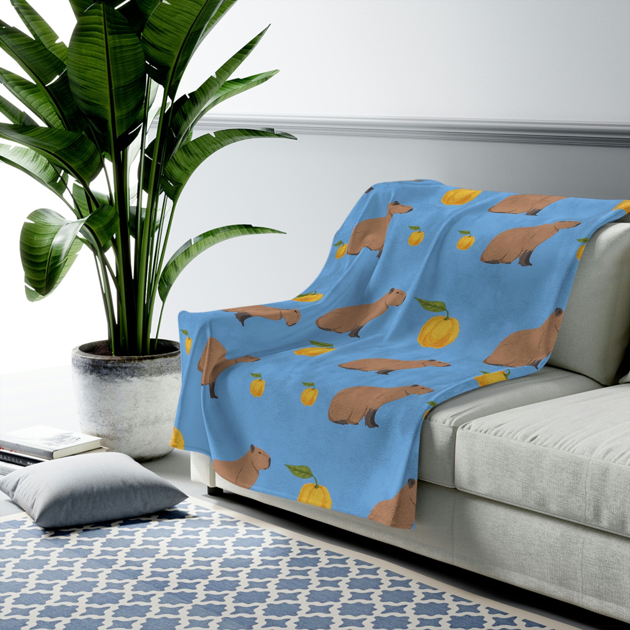 Capybara With Yuzu Velveteen Blanket: Cozy Plush Gift - Etsy