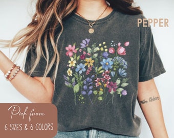 Wildflower Shirt, Flowers Tshirt, Floral Shirt, Comfort Colors Cottagecore Flowers Shirt, Wild Flower Shirt, Pressed Flower Shirt Aesthetic