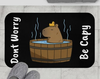 Funny Capybara Bath Mat: "Don't Worry Be Capy" Welcome Mat